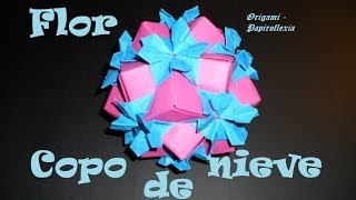 Origami  Papiroflexia Bola florescopos de nieve dificultad mediabaja [upl. by Sly]