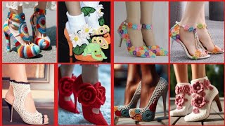 crochet shoes for ladies Winter crochet shoes designshand embroidery crochet shoes 2024 [upl. by Che487]