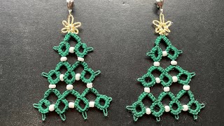 Needle Tatting  Christmas Earrings with beads [upl. by Thgiwd]