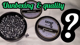 MHF pellets 22 made in pakistan unboxing air hunting dove pakistan pellets hunting [upl. by Simdars]