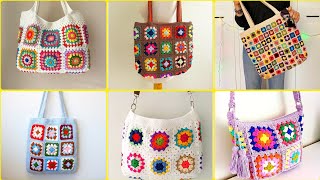 Crochet multicoloured fancy bagcrochet flower pattern handbagtote bag designs [upl. by Nyledaj]