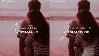 Vizhiye kalangathey 💞 vaanam than vilunthalum 💞 tamil 💞 romantic 💞 melting love 💞 whatsapp status [upl. by Boutis]