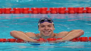 France’s Marchand wins 400m medley gold in Olympic record time [upl. by Aititil]