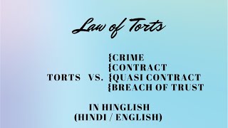 Difference Bw Tort amp other wrongs contract crime quasi contract trust  Hinglish HindiEng [upl. by Inga]