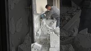 Worker remove insulation styrofoam wall [upl. by Repip]