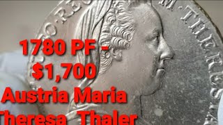 1700PF Rare Austria coin 1780 Austria Maria Theresa Thaler silver coin amp Value amp Grade table [upl. by Uolymme]