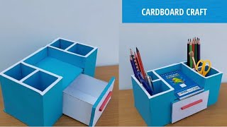 DIY Desktop Organizer by cardboard  Pen Holder organizer  Cardboard Craft [upl. by Aramois225]