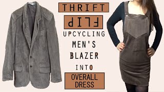 THRIFT FLIP  How to upcycle a mens blazer into an Overall Dress [upl. by Savvas]