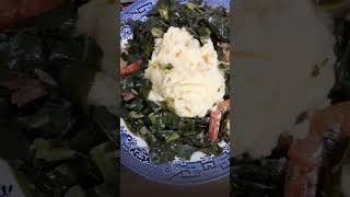 Collard greens w shrimp smoked necklines amp mashed potatoes [upl. by Nari378]