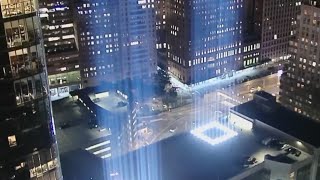 911 Memorial lights up Manhattan to mark 23 years [upl. by Sualkcin]