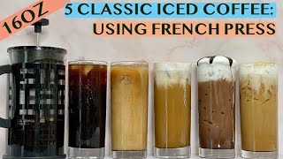 5 EASY COFFEE RECIPES USING FRENCH PRESS AMERICANO LATTE CAPPUCCINO MOCHA CARAMEL MACCHIATO [upl. by Salokcin]