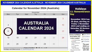 November 2024 Calendar Australia  Australian Public Holidays 2024  Lịch Úc [upl. by Kennet]