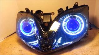 1 2001  2006 Honda CBR600 F4i HID Projector Headlights BiXenon Dual Angel Eyes Halo By BKmotocom [upl. by Croix]