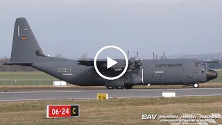 Lockheed C130J30 Super Hercules  German Air Force 5501  takeoff at Memmingen Airport [upl. by Charissa]