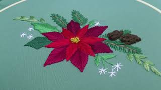 How to embroider poinsettia for Christmas Embroidery Christmas bouquet for tablecloth [upl. by Helbonnas160]