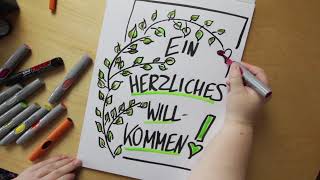 Flipchart gestalten  Begrüßung Ein Zweig mit grünen Blättern [upl. by Aerdnwahs]