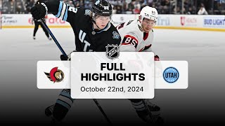 Senators at Utah Hockey Club  October 22 2024  NHL Full Game Highlights [upl. by Rusell517]