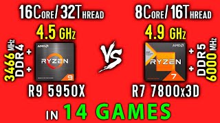 Ryzen 9 5950x vs Ryzen 7 7800x3D Test in 14 Games or R9 5950x vs R7 7800x3D [upl. by Aninep]