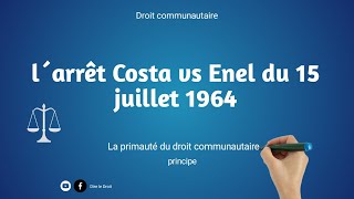 La primauté du droit communautaire sur le droit national consacré par l´arrêt Costa vs Enel [upl. by Ycnay482]