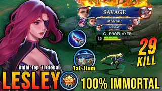 SAVAGE amp 2x MANIAC 29 Kills Lesley 1st Item Thunder Belt  Build Top 1 Global Lesley  MLBB [upl. by Somisareg]