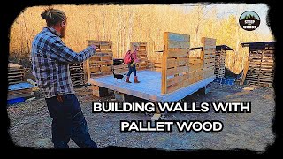 Building Walls out of Pallet Wood  Part 1  Tiny Pallet House in the woods [upl. by Aible420]