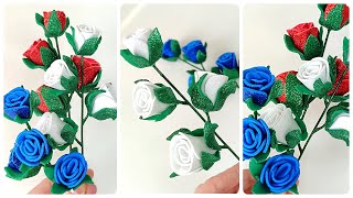 🔥 DIY Roses 🌹 Beautiful Flowers from glitter foamiran ❤️ Flower making DIY [upl. by Ylrebmik147]