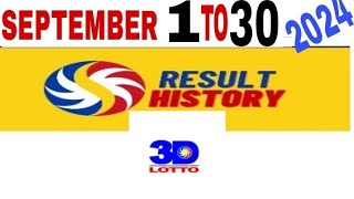 SEPTEMBER 1 to 30 2024 3D swertres result and history  PCSO CHANNEL [upl. by Adnuahs]