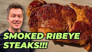 Smoked RIBEYE STEAKS on a Gas Grill  ThickCut Reverse Seared [upl. by Otrevogir24]