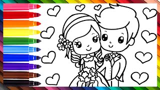 Dibuja y Colorea A Una Pareja Recién Casada Un Novio Y Una Novia  Dibujos Para Niños [upl. by Lekcar]