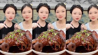 Eating Braised Pork Cheek with Ms YUANYUAN  Big Mouth Qiuqiu [upl. by Elocen]