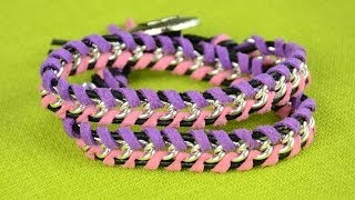 DIY Leather Wrap Bracelet With Chain  Easy Tutorial [upl. by Hanala786]