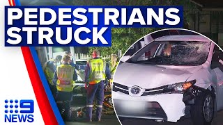 Three pedestrians hit by car after argument in Sydneys west  9 News Australia [upl. by Aihn160]