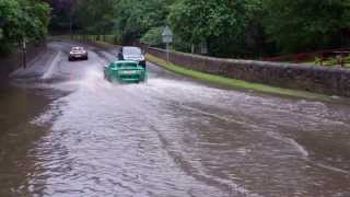 Sports Cars Flooded Road Perth Perthshire Scotland July 18th [upl. by Drahnreb]