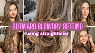 Blow dry look with straightener  My secret technique for blow dry at home 🌟 [upl. by Cinom9]