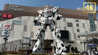 WALK IN ODAIBA GUNDAM STATUE LIBERTY 4K TOKYO JAPAN [upl. by Leila185]