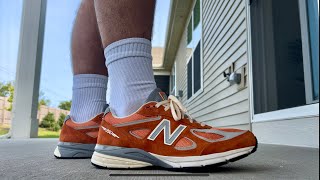 Aime Leon Dore x New Balance 990 V4 Orange UnboxingOn Foot [upl. by Kendre]