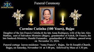 Funeral Ceremony of Carmine Cutinha 100 Years St Josephs Church Bajpe [upl. by Chute829]