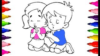 Little Kids Boys and Girls Praying Coloring pages Moral Lesson for Children Learning Fun Art [upl. by Lamphere]