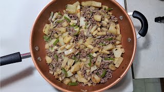 Fried Potatoes With Hamburger Green Pepper And Onions Recipe  Best Home Fried Potatoes [upl. by Mccormac]