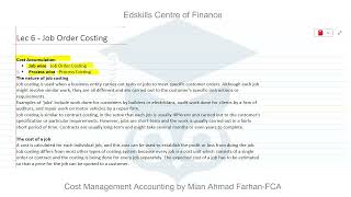 Topic Job Order Costing Concepts Subj Cost and Management Accounting By Mian Ahmad FarhanFCA [upl. by Etoile14]