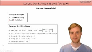 Fernuni Hagen Klausurlösung Wirtschaftsmathematik SS2016 September 2016 092016  Aufgabe 5 [upl. by Heddy496]