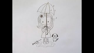 Kako nacrtati devojcicu sa kisobranom i kucom za pet minuta  How to draw a girl with an umbrella [upl. by Analrahc]