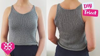 Top pour lété au tricot 🧶  Projet tricot en jersey  Débardeur diy  Toutes tailles  Modèle femme [upl. by Himelman]