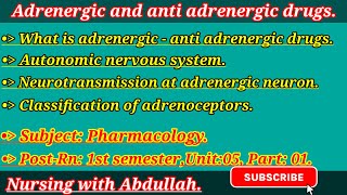 Adrenergic and anti adrenergic drugs in Urdu PostRn 1st Unit5part1  pharmacology [upl. by Ecinereb]