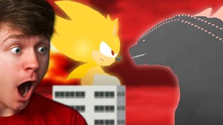 Reacting to EVOLVED GODZILLA vs SUPER SONIC Fight [upl. by Atinuahs]