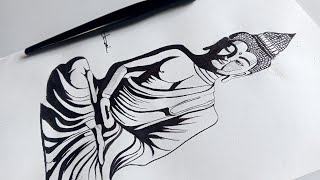 How To Draw Buddha In Ink । MANGA PEN ART । [upl. by Nalniuq]