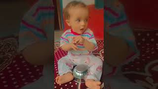 Baby playing with bowl and spoon as musical instrumentcutebaby medhasviregmi babygirl [upl. by Eive]