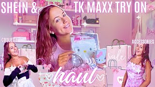 SHEIN amp TK MAXX TRY ON HAUL🩷 Hello Kitty Girly Accessories Coquette Dresses🎀🫶🏼 [upl. by Aisa634]