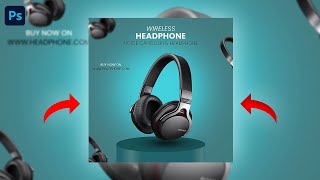 Photoshop Product Manipulation  Headphone Advertising Post Design  Hindi Tutorial photoshop [upl. by Noremmac]