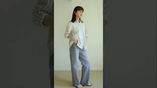 stripe poplin shirtcreamwashing straight denim pants [upl. by Karena404]